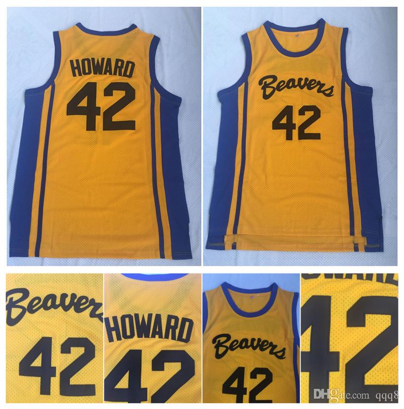 

Top Quality ! Teen Wolf Scott Howard 42 Beacon Beavers College Basketball Jersey Yellow Movie Howard Beavers Stitched Shirts -XXL