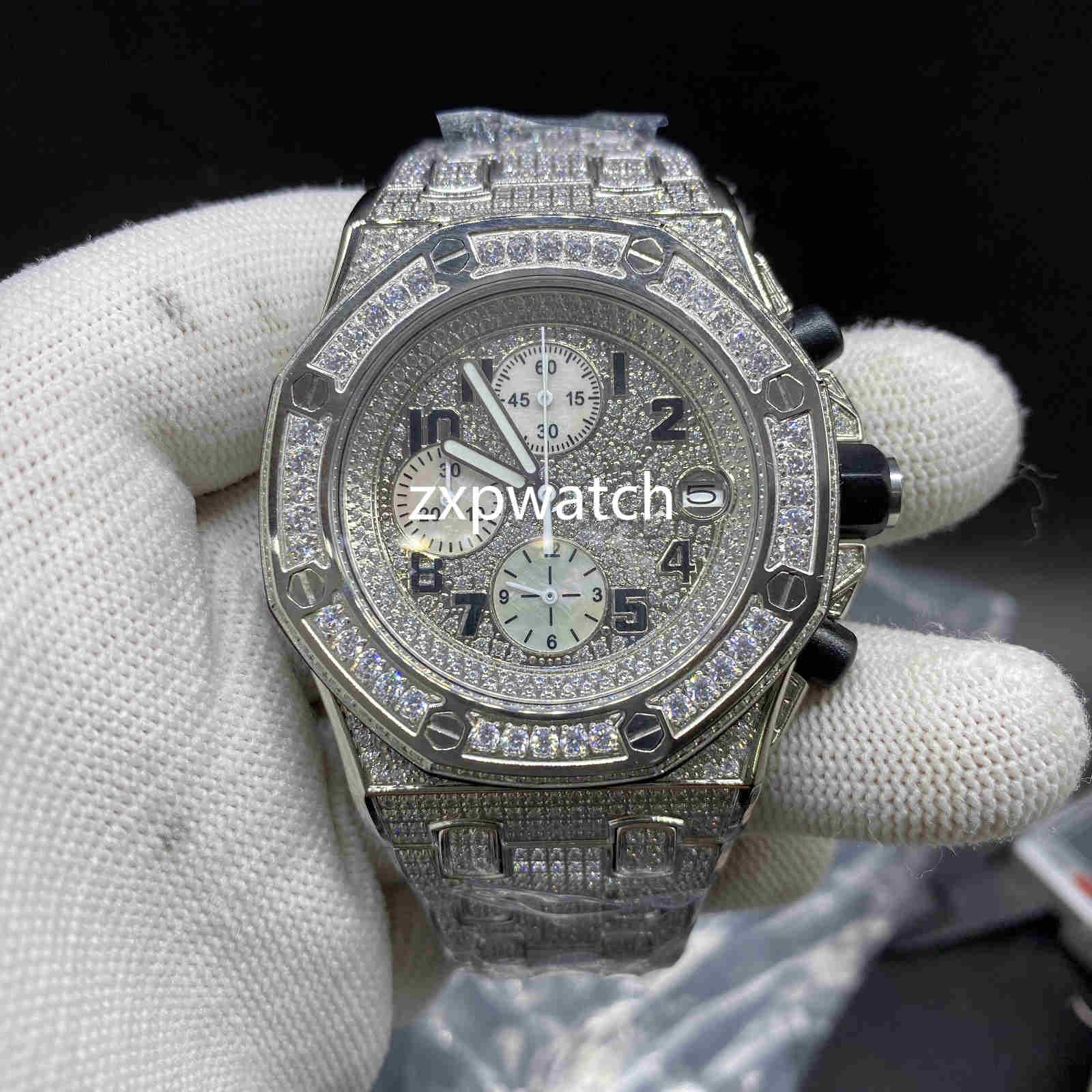 

Best Quality Full Big Diamond Watch Iced Out Watch men size 42MM Silver Waterproof 316 Stainless Steel Set Diamond quartz watch