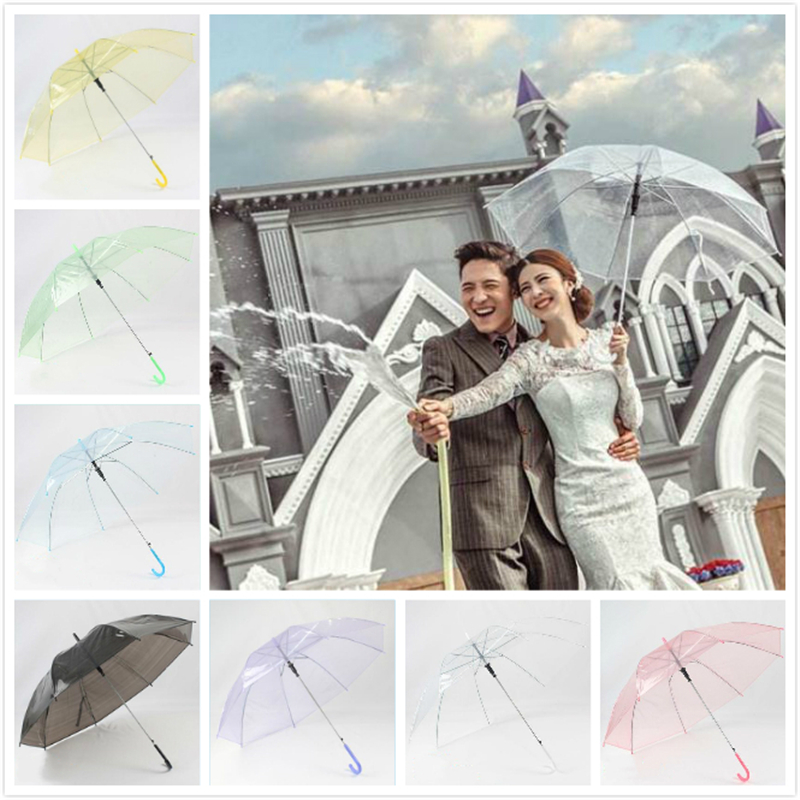 

7 colors transparent umbrella PVC jell umbrella for wedding decoration dance performance long handle umbrellas photo props umbrella, As picture show
