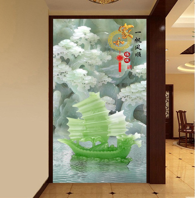 

WDBH 3d wallpaper custom photo Chinese jade carving sailboat porch home decor living room 3d wall muals wall paper for walls 3 d, Non-woven