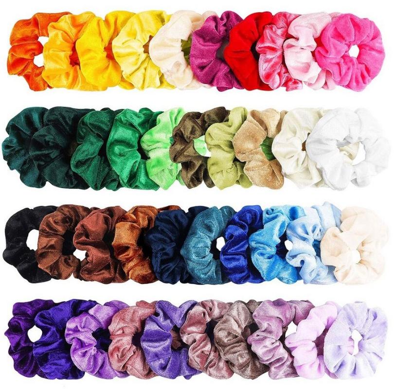 

40 Pcs Vintage Hair Scrunchies Stretchy Velvet Scrunchie Pack Women Elastic Hair Bands Girl Headwear Plain Rubber Ties ##
