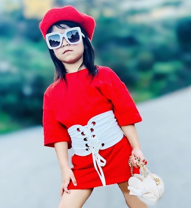 

Kid Baby Girls Summer Red Dress Belt 2pcs Red Solid Short Sleeve Straight Mini Dress Outfits, Multi