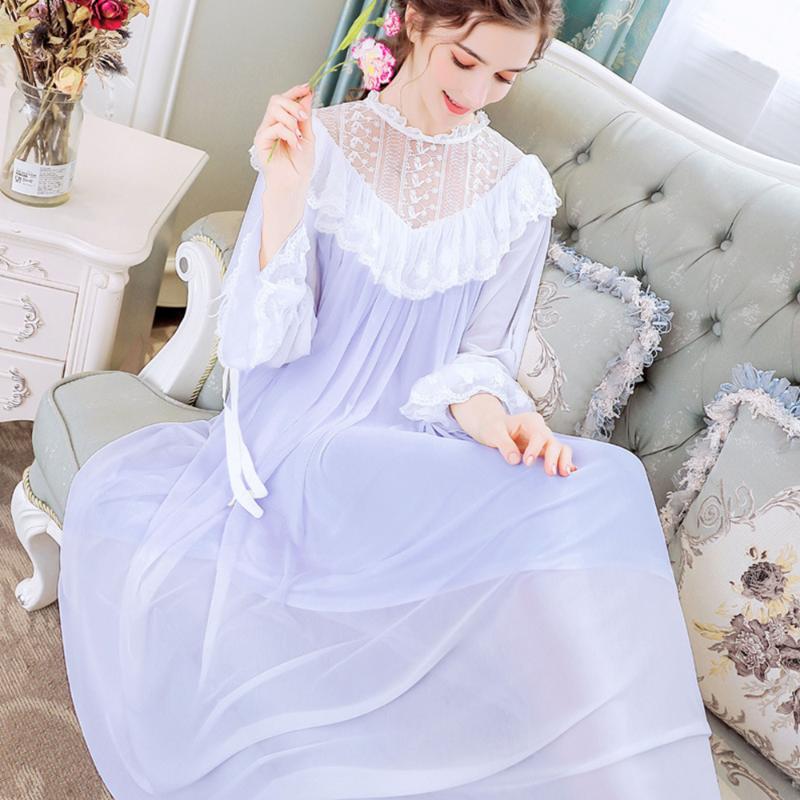

Purple Lace Women Pajamas Long Sleeve Free Size Length Homewear night dress DZA170