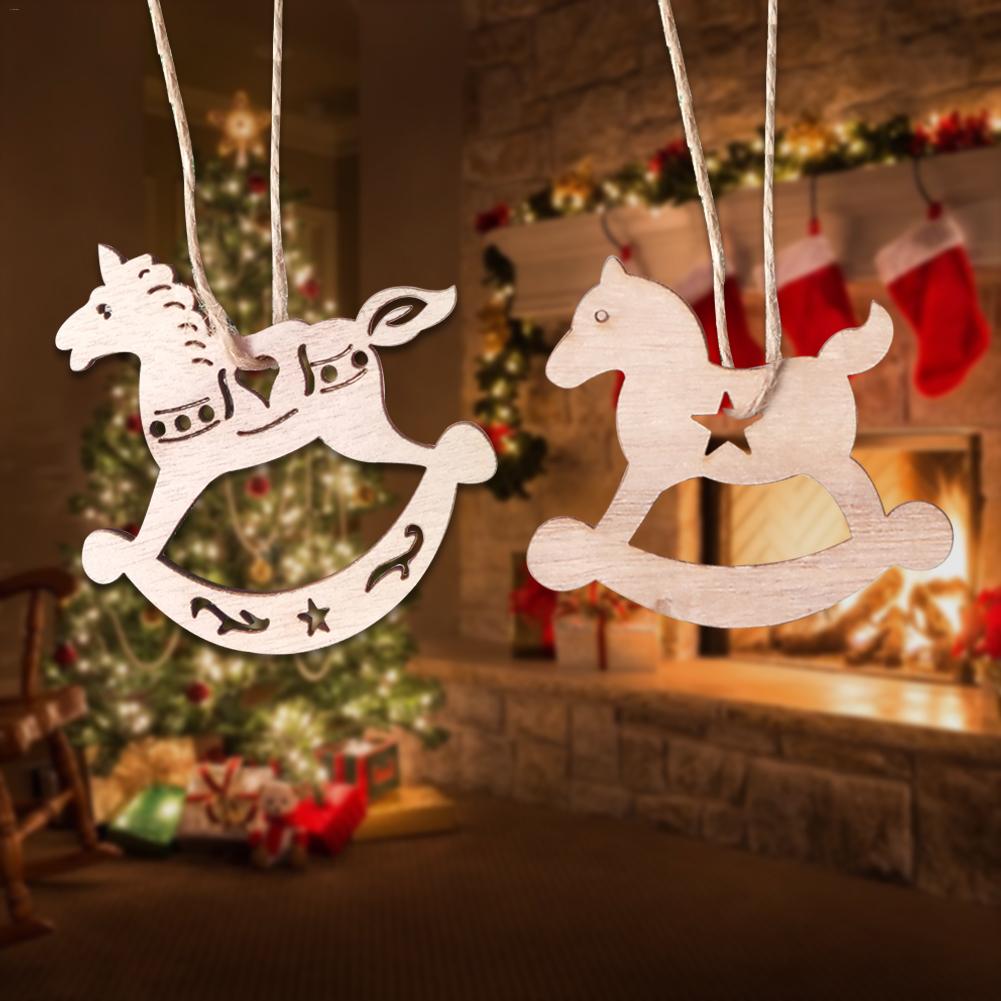 

3PC Christmas Wooden Nordic Vintage DIY Christmas Tree Rocking Horse Pendant Decoration Tree Decorations