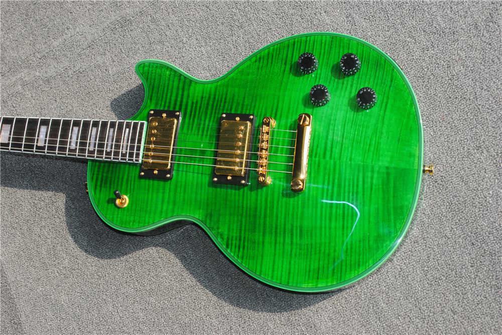 High quality LP electric guitar, solid mahogany body, green, gold hardware, free shipping