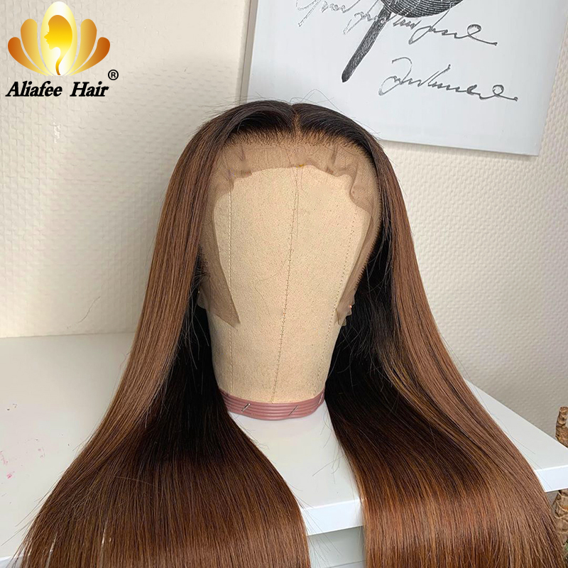 

Aliafee Color 1B/30# Straight Wig Glueless 13x4 Lace Front Human Hair Wig 150% Density Remy Hair With Baby For Women, T1b/30