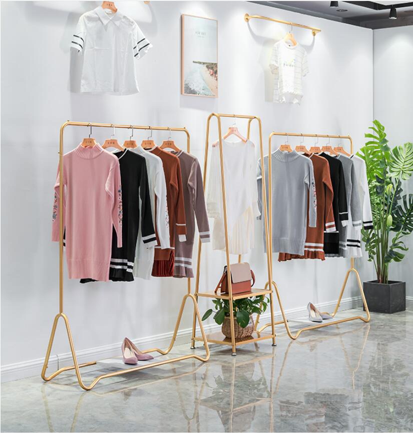 Cloth Gold floor hanger Bedroom Furniture combination iron cloth store display special hanging racks type wall stand clothing rack-image-506418134