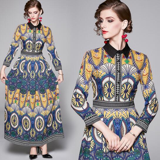 

Autumn and Europe Fashion Wild Print Waist Dress, As the picture