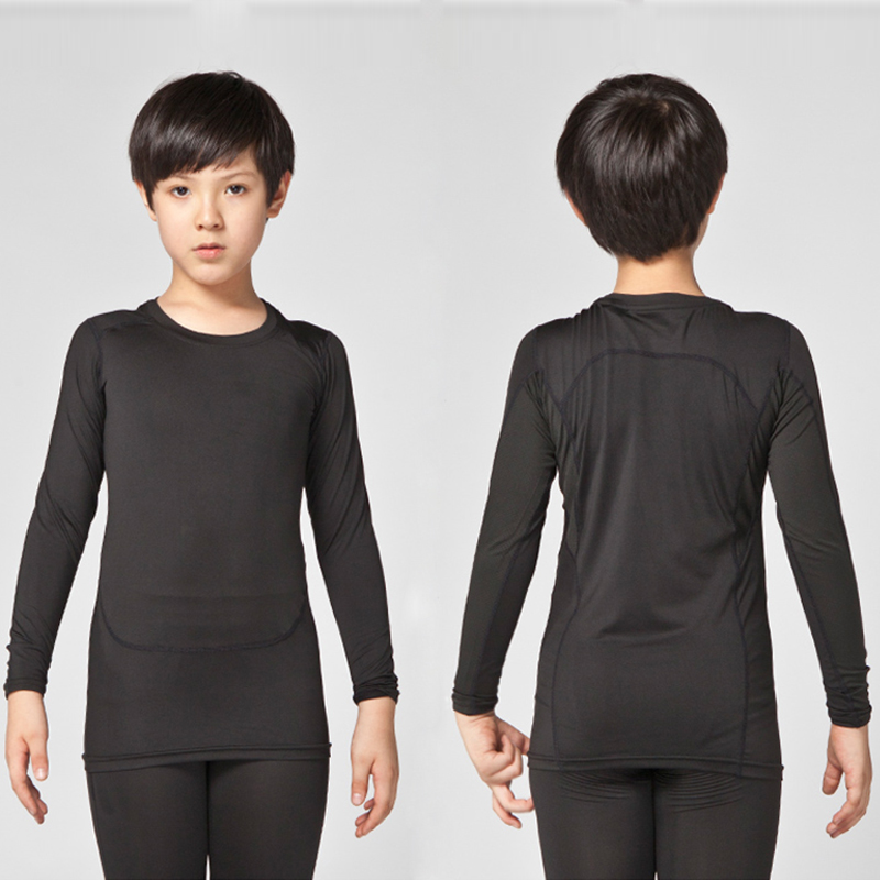 

Children Running Tights Cycling Sports Jogger Long Sleeve kids Basketball Jerseys Compression Base layer Shirts Breathable Quick, Black