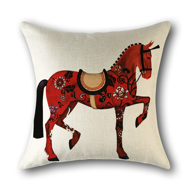 

Pillow Cover Creative Pillowcase Red Animal Horse Home Decor Cotton Linen Cushion Cover for Sofa Pillow Case, Color3