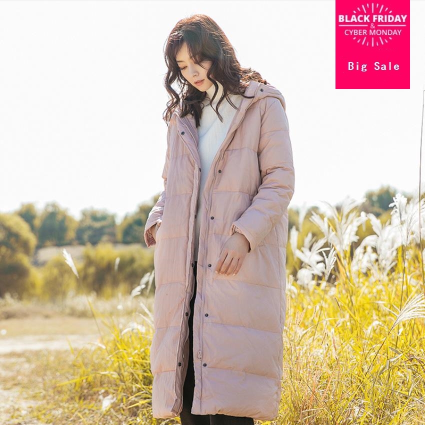 

High-quality super longer hooded thicker down jacket female luxurious single breasted stitching zipper warm down coats wq657, Pink