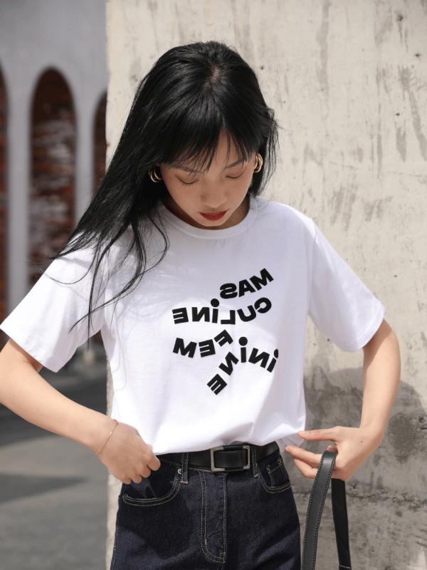 

Women' T-shirt 2020 Early Spring New Letter Print White T-Shirt