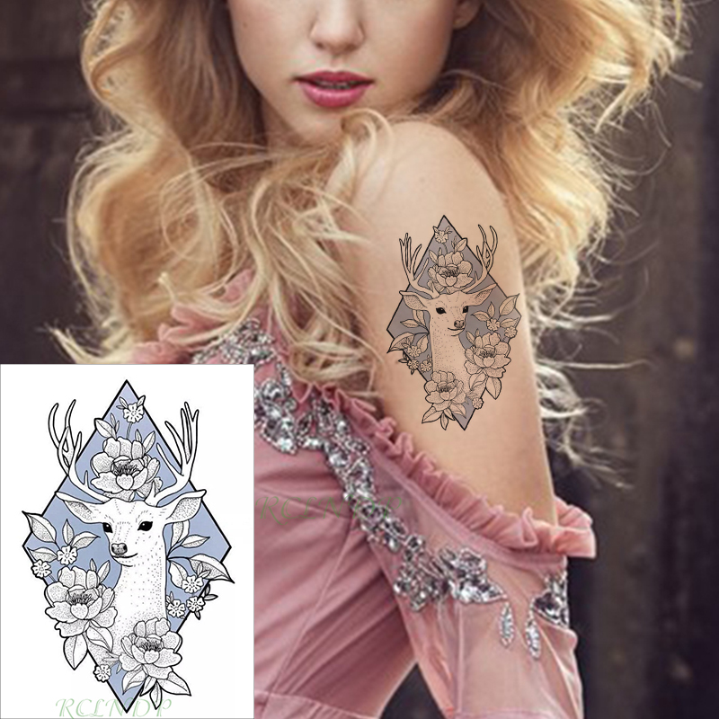 

Waterproof Temporary Tattoo Sticker deer flower geometric patterns fake tatto flash tatoo hand leg arm back for kid men women