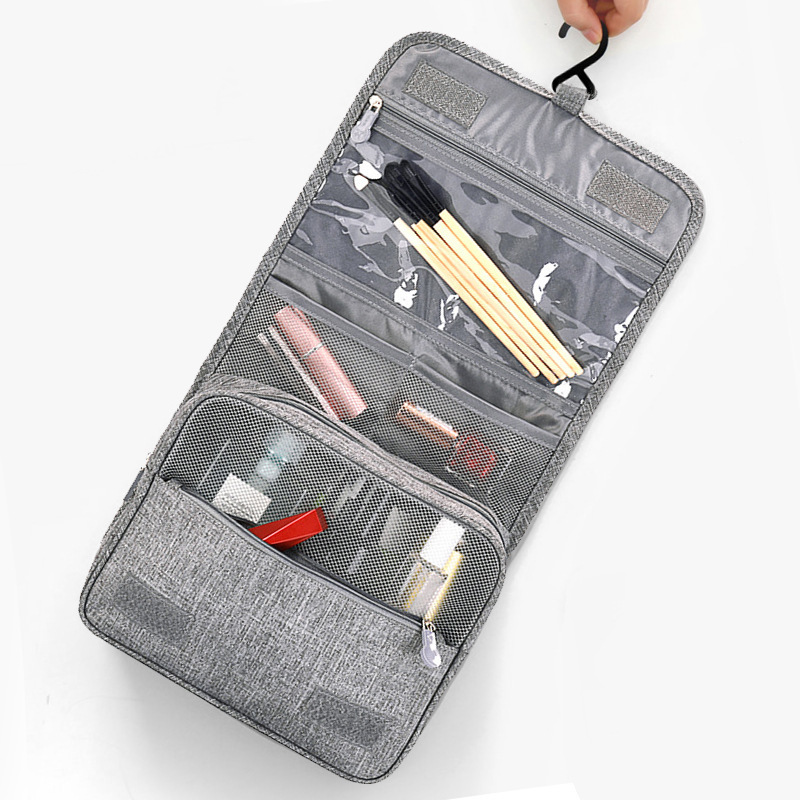 

Waterproof Double Cosmetic Bag Creative Geometric High Capacity Wash Bag New Nylon Storage Portable Cosmetic Case, Blue