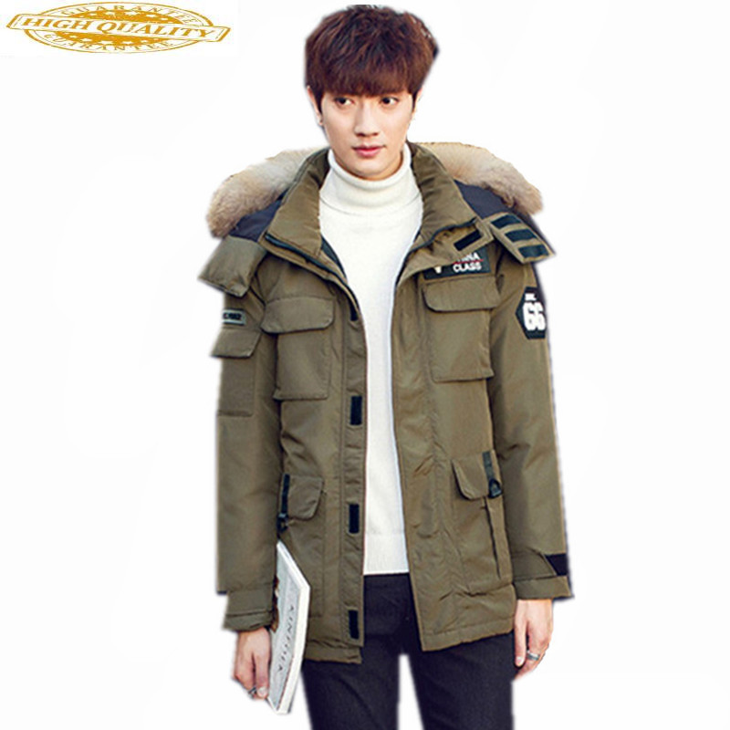 

2019 Casual Fur Collar Hooded Men's Jackets Winter Coat Men White Duck Down Jacket Warm Parka Casacos Masculino WXF309, Black