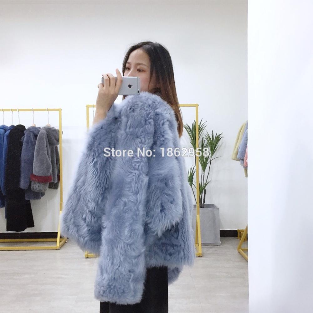 

SJ1050 Toscana Sheep Fur Overcoat Bat Sleeve Luxurious Sheep Fur Coat 2019 Winter Hot Sale Coats Russia Winter Coat, Blue