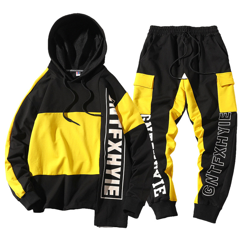 

Tracksuit Set Men's Spring Autumn Hooded Jacket Pullover Sweatshirt+Pants Sporting Suit Two Piece Male Street Hip Hop Sweatsuit, Purple