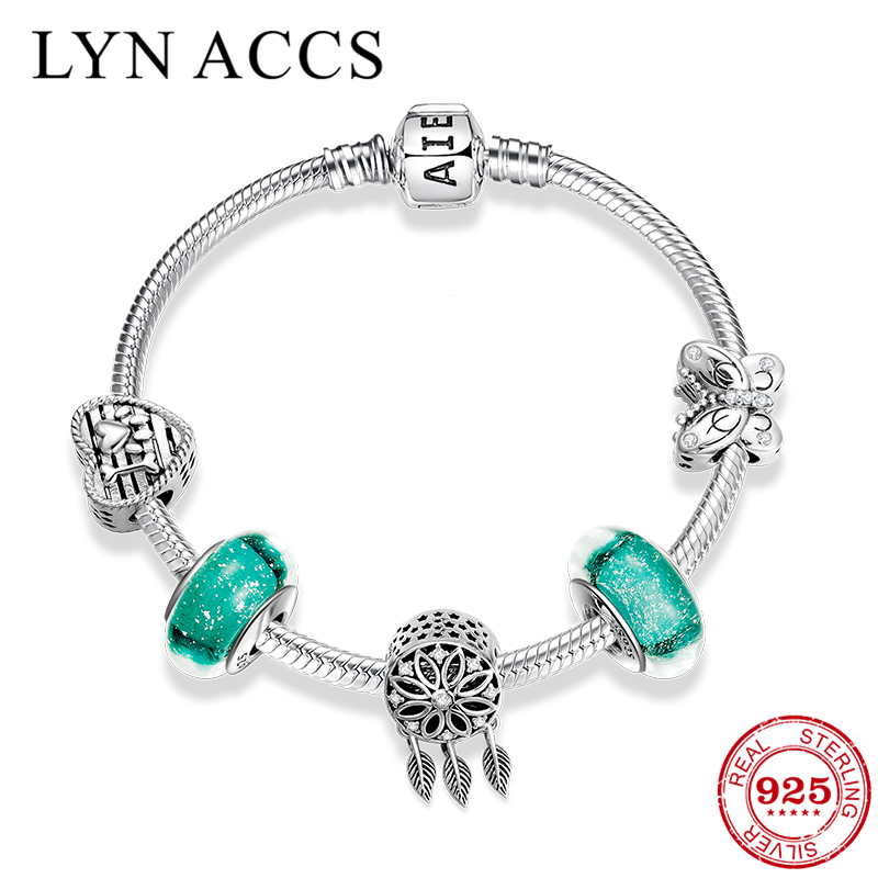 

New Arrival 925 Sterling Silver Charms Bracelets Fine Jewelry Trendy CZ Dream Catcher Pendant Butterfly Beads Bracelet for Women