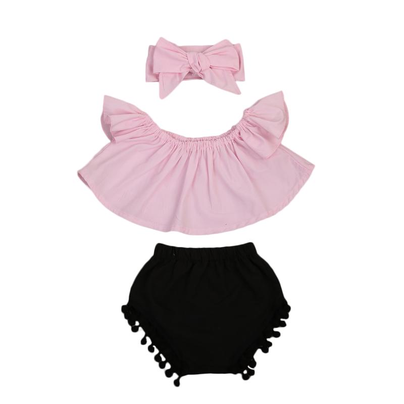 

PUDCOCO Newborn Baby Girl Clothes Set Off Shoulder Top T-Shirt+Shorts +Headbands 3PCS Outfit Baby Girl Fashion Sunuits