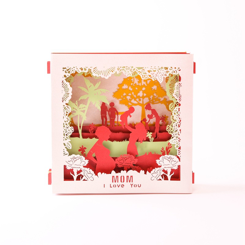

3D Pop Up Handmade Greeting Cards Gift Mother's Day Thanksgiving Day Card Carved Box Postcard Hollow Out Pregnant Mother and Baby