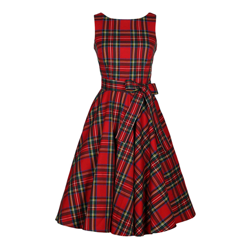 red and black check frock