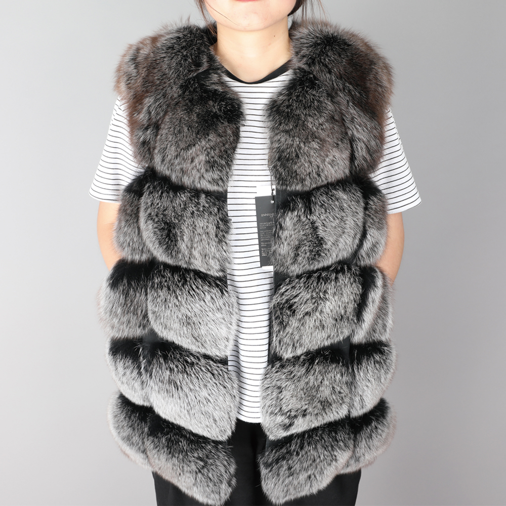 

2019 winter new fur coat Women's natural fur Vest sleeveless length 68cm Warm street wear, Vest 88cm-17