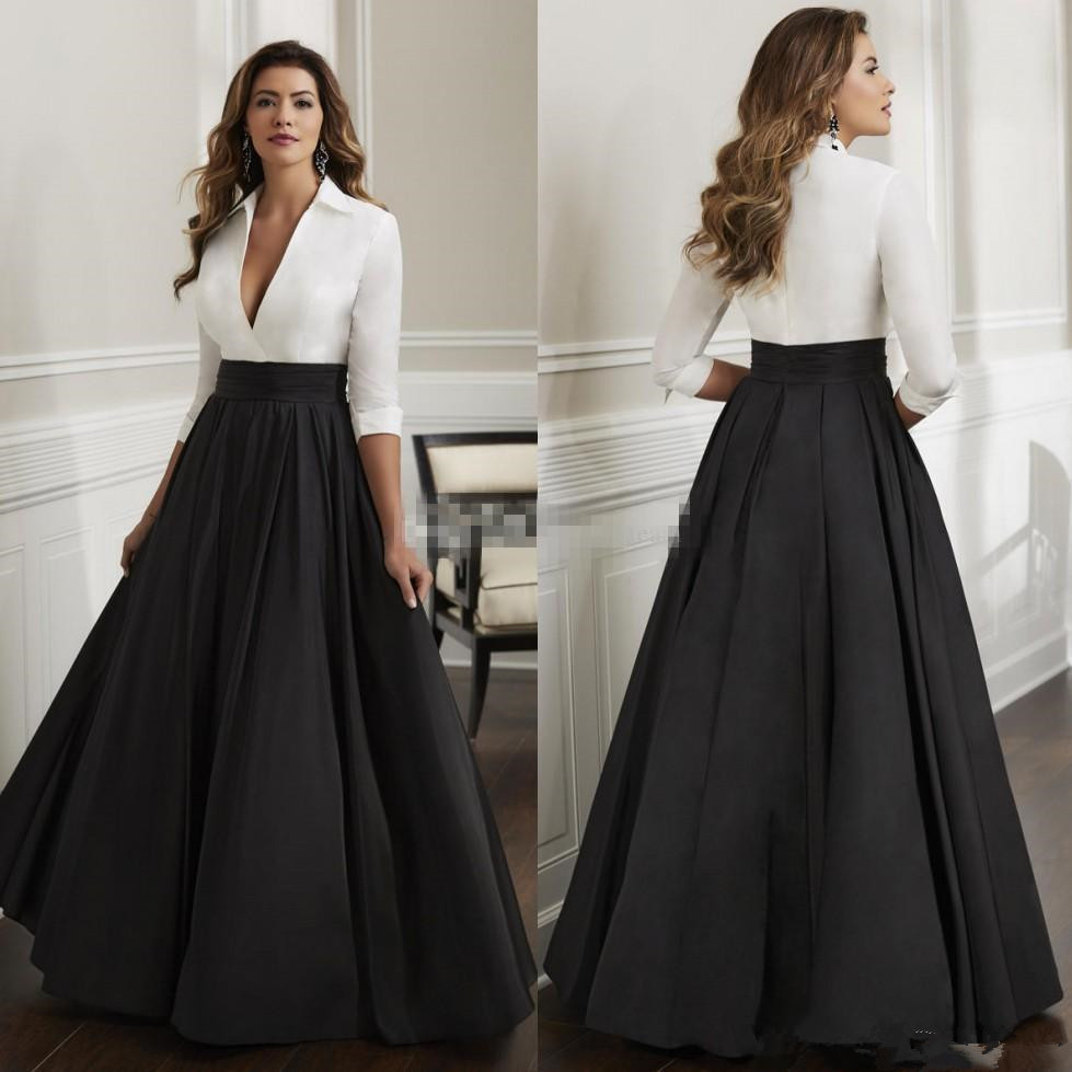 

Elegant Long Sleeves Mother Of The Bride Dresses Deep V Neck Pleated Wedding Guest Dress A Line Floor Length Satin Evening Gowns Z55