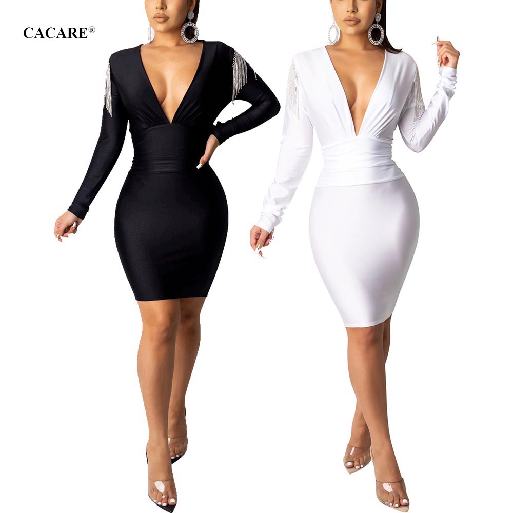 

Sexy Bodycon Dress Women Summer for Party Night Multiway Mini Dress Club Wear Beach Boho F0570 Shoulder Tassels Long Sleeve, Black