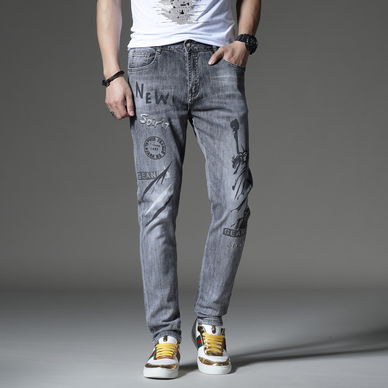 

2020 New Embroidery Gray Men Jeans Fantastic Patterns Quality Brand Slim Lightweight Comfortable Hiphop Pants Men Trousers 28-36, 9141