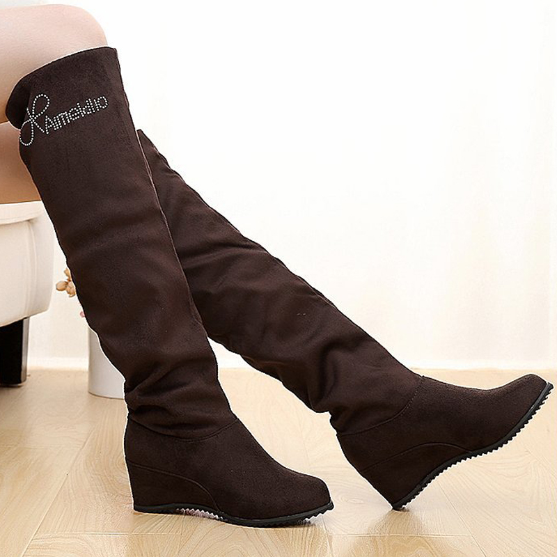 

Women Boots Autumn Winter Ladies Fashion Flat Bottom Boots Shoes Over The Knee Thigh High Suede Long Boots, Black