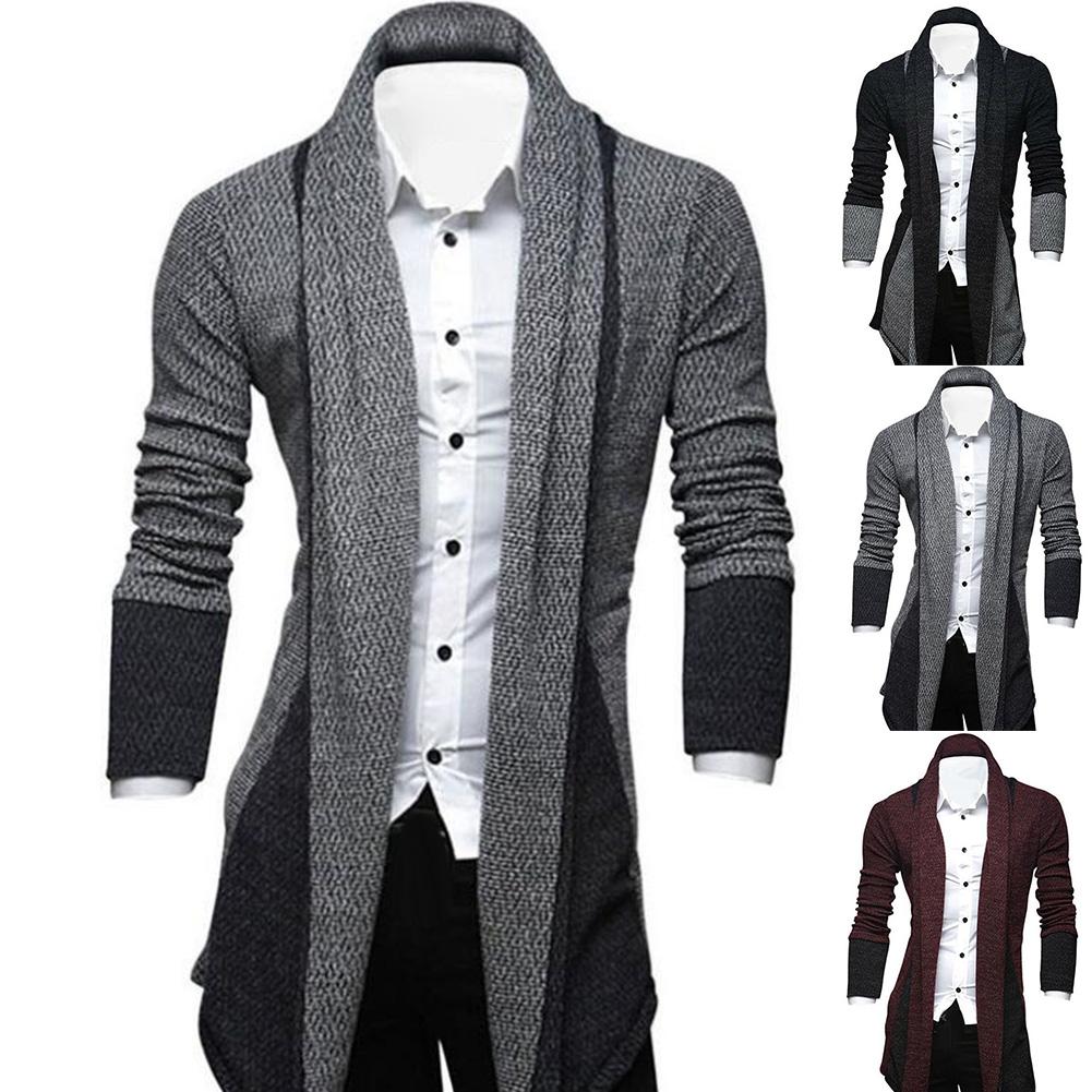 

Men Patchwork Sweater Fashion Pattern Design Korean Style Long Sleeve Male Cardigan Sweater Casual, Dark gray