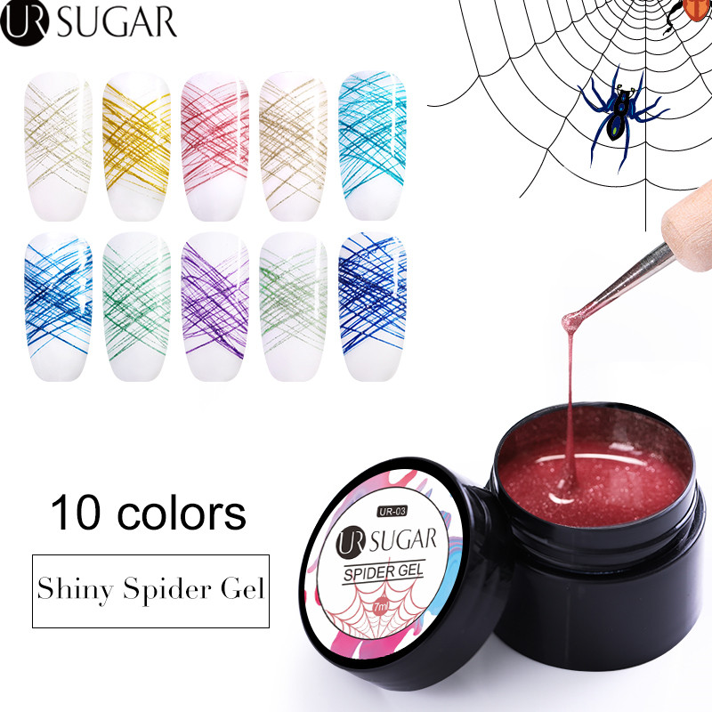 

UR SUGAR 7ml Glitter Spider Gel Polish Wire Elastic Drawing Painting UV Gel Polish Soak Off Pulling Silk Spider Nail Art Lacquer, Ur17