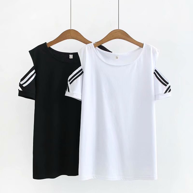 

New 2020 Spring Summer Women T Shirt Oversized Big Plus Size Short Sleeve Ladies Casual O Neck hollow out Tee Shirts, Black