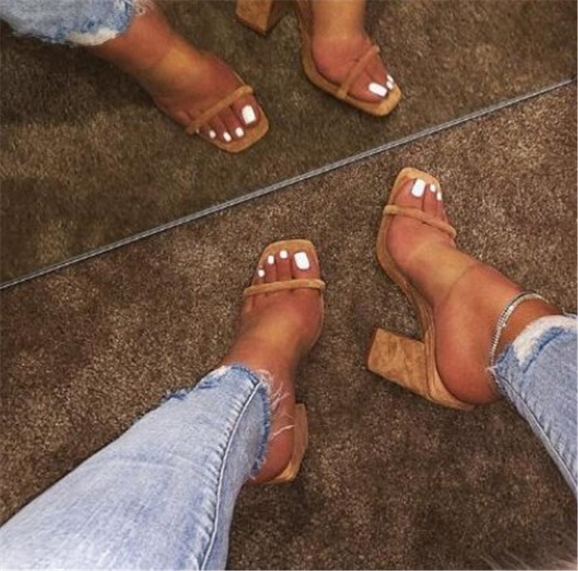 

Hot Shoes Women Slippers Thick Heel High Heels Fashion Sandals New PH-CFY20061532, Blue