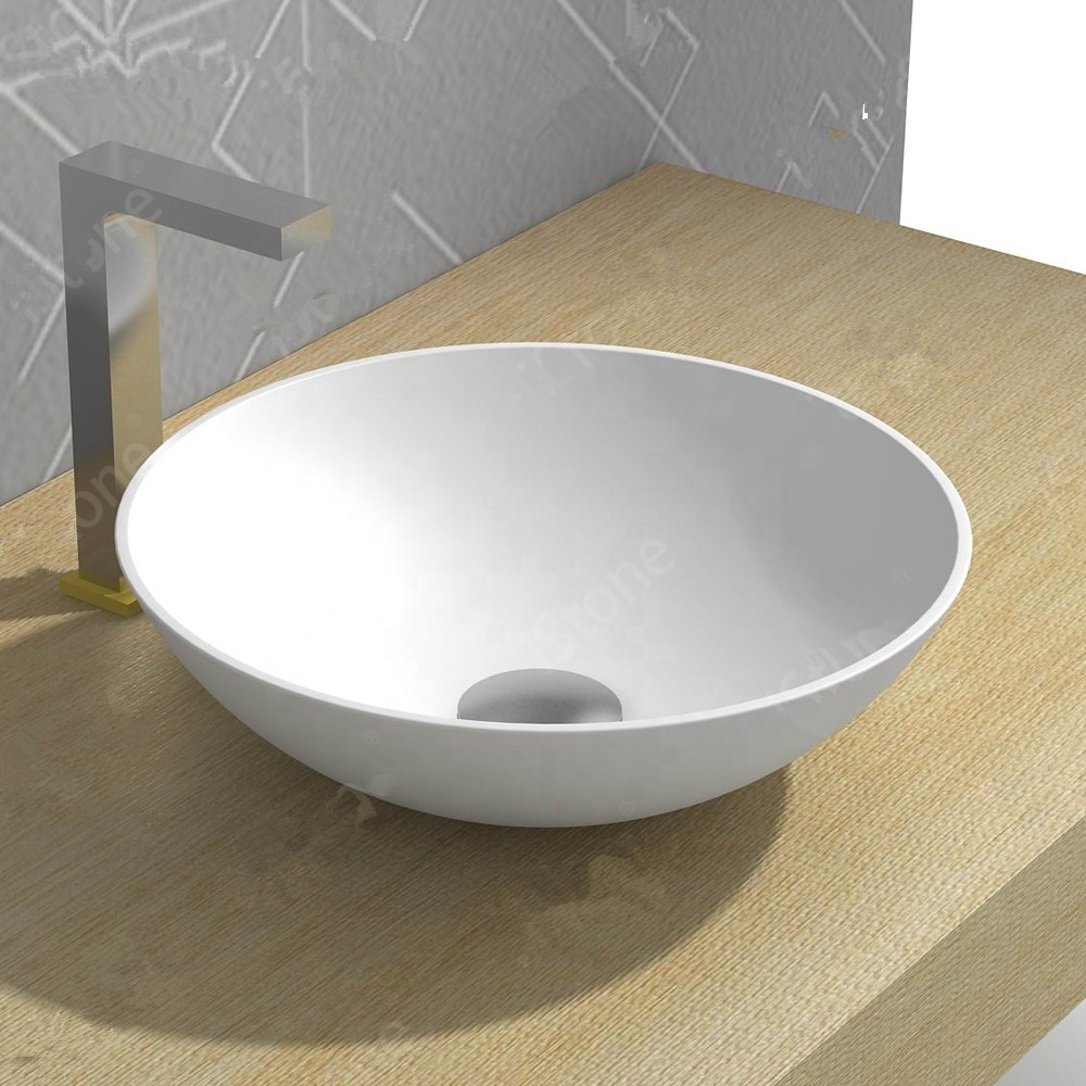 400X400X130mm Round Countertop Sink Fashionable Cloakroom Corian Vanity Wash Basin Solid Surface Resin Pedestal Lavabo RS38499-image-488701408