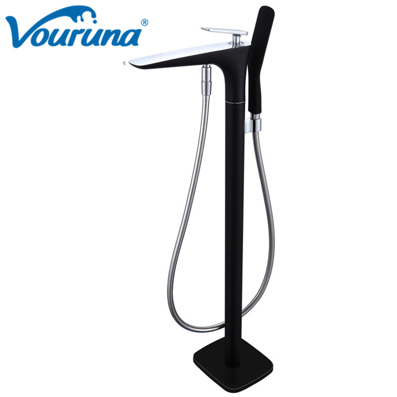 

VOURUNA Luxurious Chrome/White/Black Floor Standing Tub Faucet Free Mounted Bathtub Filler Mixer Taps