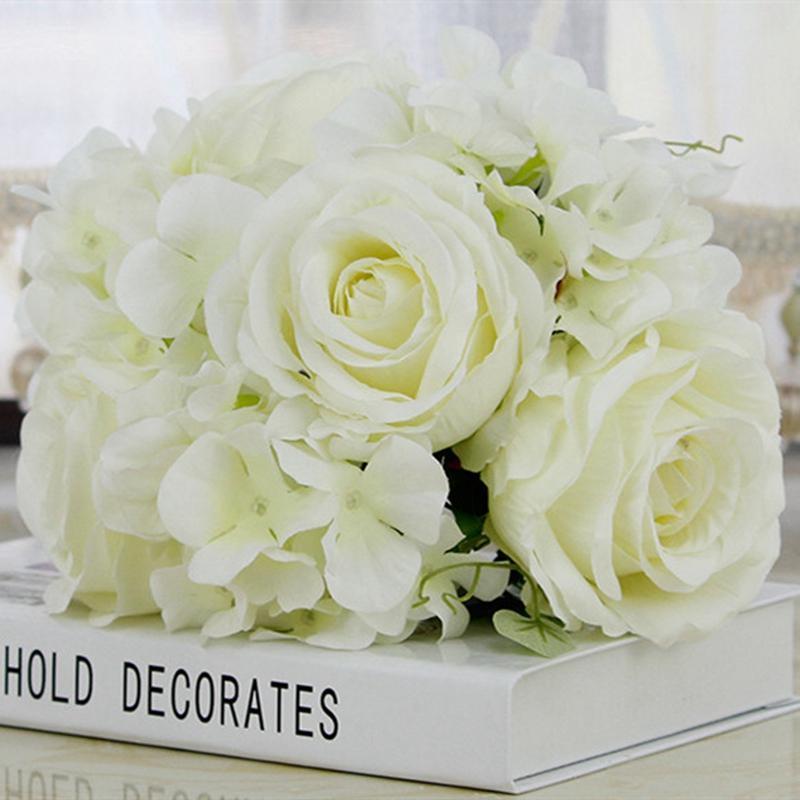 

1PCS Artificial Bridal Holding Flower Simulation Rose Hydrangea Flowers Wedding Bouquet Wedding Bride Party Decoration Flower, White