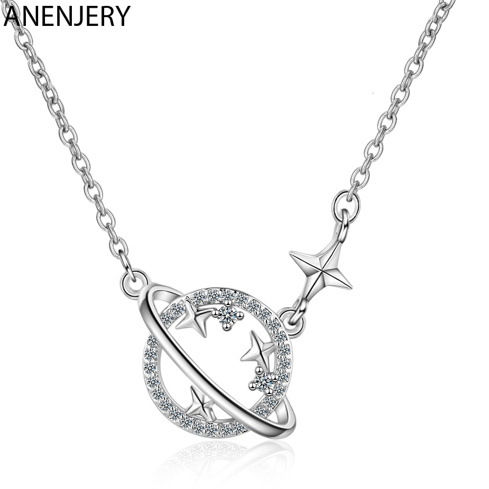 

Sweet Dream Planet Star Pendant Necklaces 925 Sterling Silver Clavicle Chain Cubic Zircon Necklace For Women