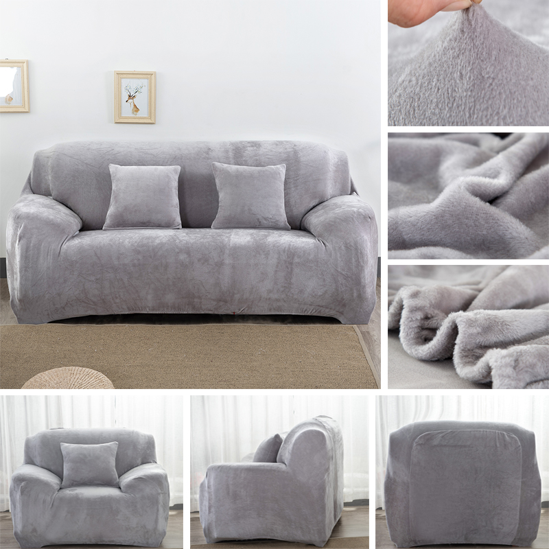 

Thicken Plush Elastic Sofa Covers for Living Room Solid Color Keep Warm Stretch Corner Sofa Slipcover 1/2/3/4 Seater