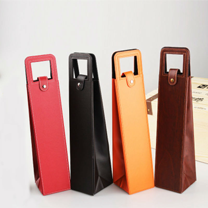 

PU Leather wine or champagne bottle gift bags tote travel bag leather single wine bottle carrier bag Case Organizer wine bottle gift wrap