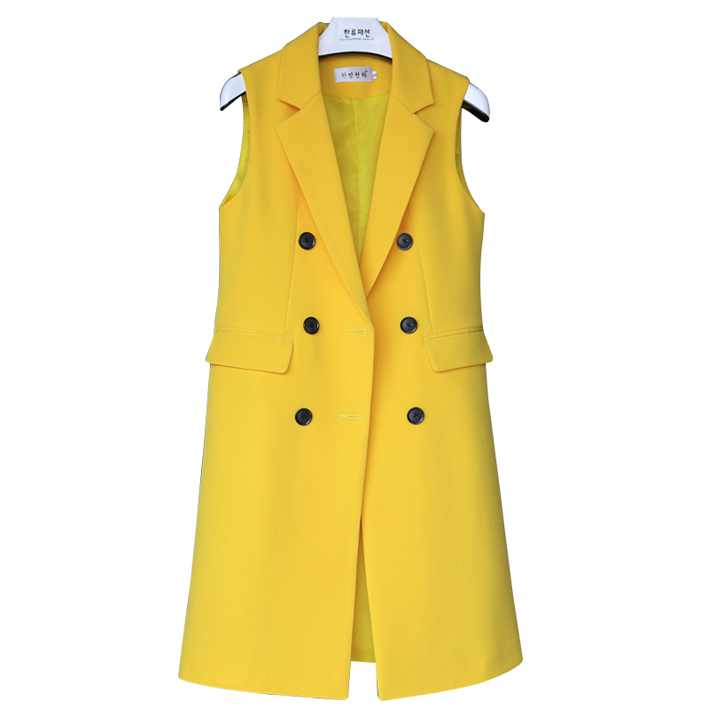

Solid Long Style Women Suit Vest 2019 Korean Female Flap Pockets Double Breasted Turn Down Collar Waistcoat Femme Colete Tops, Black