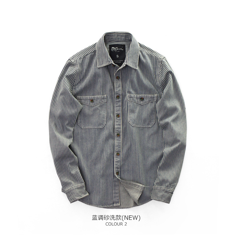 

Retro Mens Striped Jeans Blue Shirt Men Casual Denim Shirts Slim Long Sleeves Vertical Striped Large Size Shirts For Men II50CS, Style2