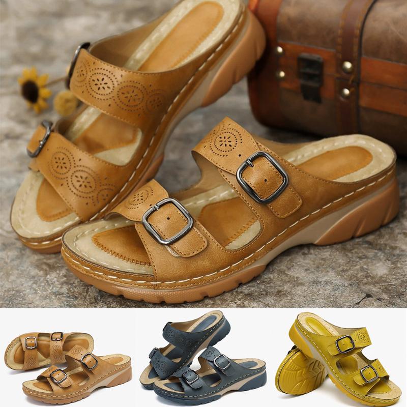 

SAGACE Women Vintage Hollow Out Wedge Sandals Slippers Shoes Female 2020 Summer Ladies Sandals Slip On Comfortable Casual Shoes, Khaki