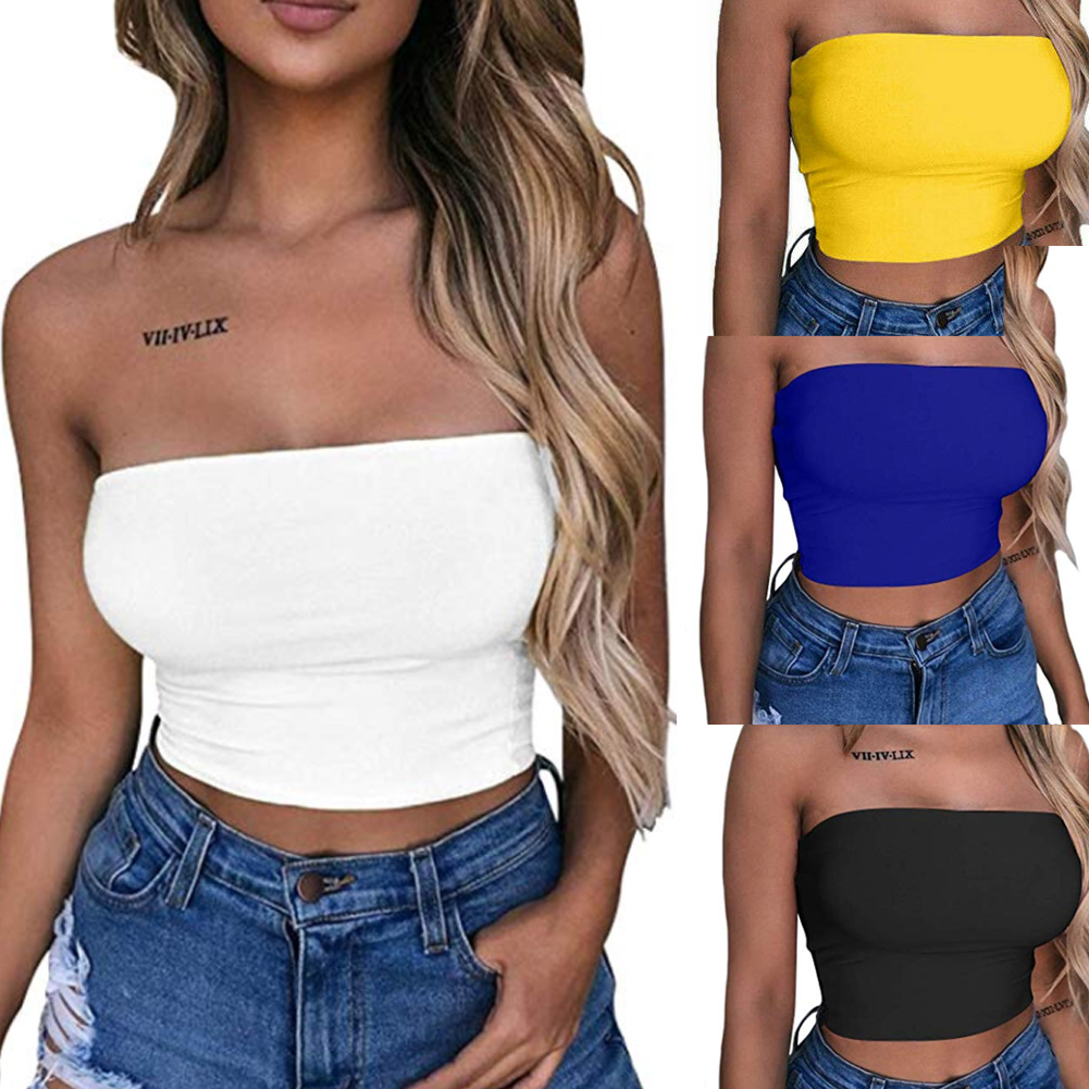 

New Women Sexy Solid Tanks Crop Top Vest Summer Strapless Skinny Tanks Slim Tees Bralette Lady Club Camisole Fashion Basic Tank, Customize