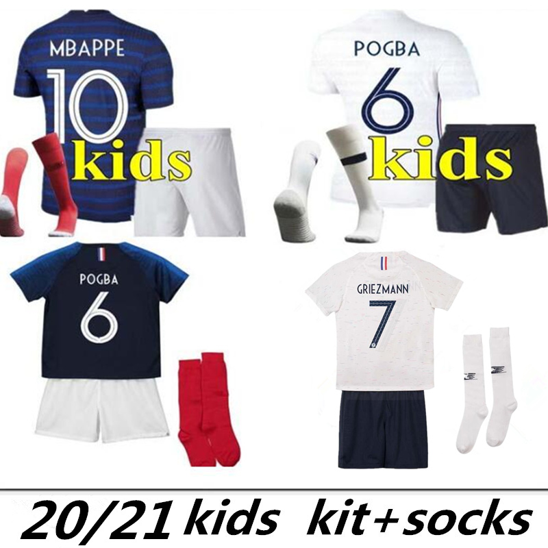

2 Stars kids kit 2020 2021 GRIEZMANN MBAPPE POGBA soccer jerseys 2018 child shirts DEMBELE MARTIAL KANTE jerseys football GIROUD Maillot de, 2021 away