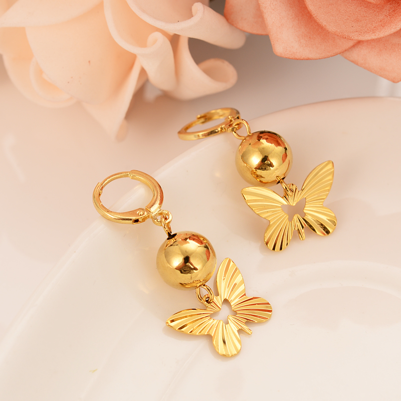 

24-karat gold-plated cut-out pendant butterfly dubai Indian ball bridal jewelry jewelry earrings wedding engagement souvenir gift, Golden;silver