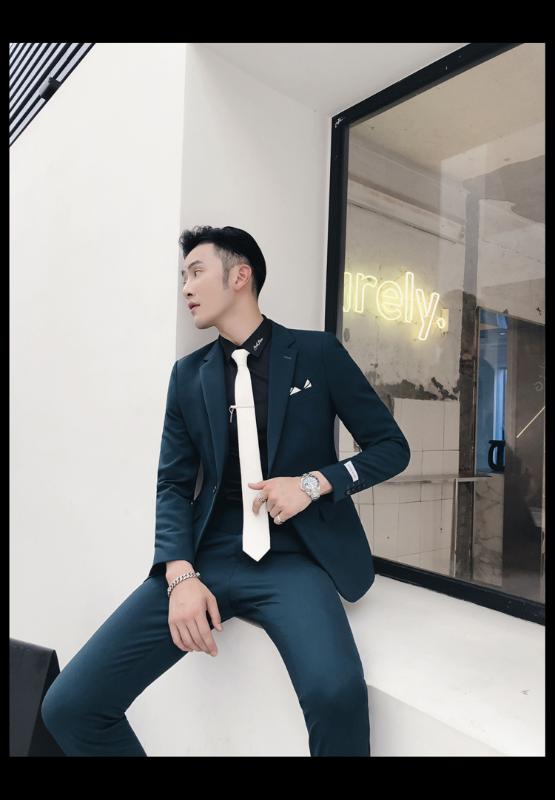

Latest Coat Pant Design Formal Suit Men Solid Color Mens Slim Casual Business Suits with Pants 2 Pcs Set ( Jakcet + Pants, Navy