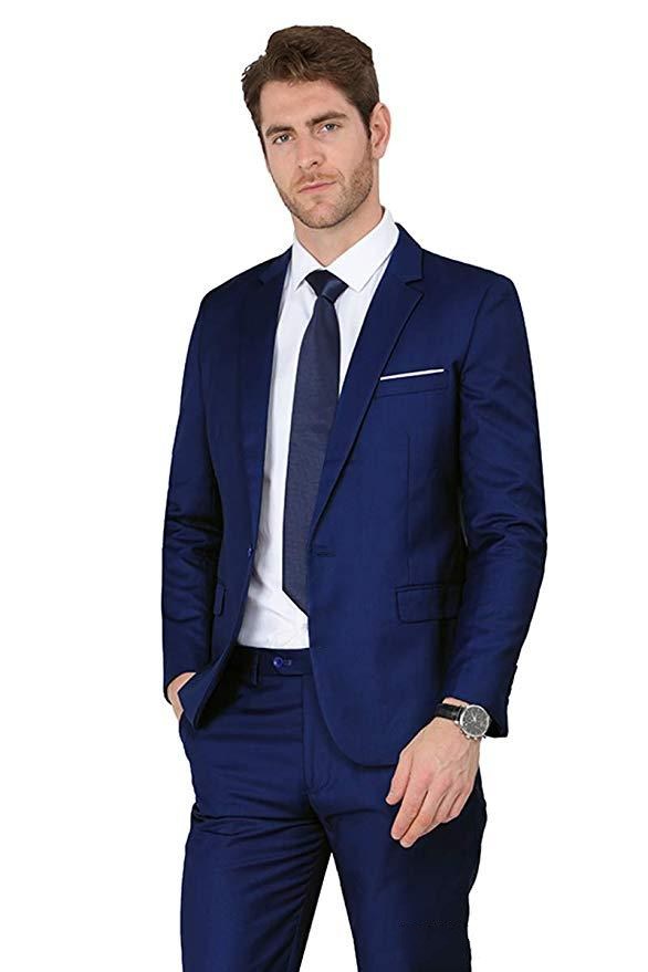

Hot Sale One Button Navy Blue Wedding Men Suits Notch Lapel Two Pieces Business Groom Tuxedos (Jacket+Pants+Tie) W1210, Same as image