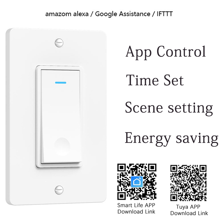 

Max Power 2000W Smart home Alexa voice control American standard smart WIFI switch button 1gang light switch