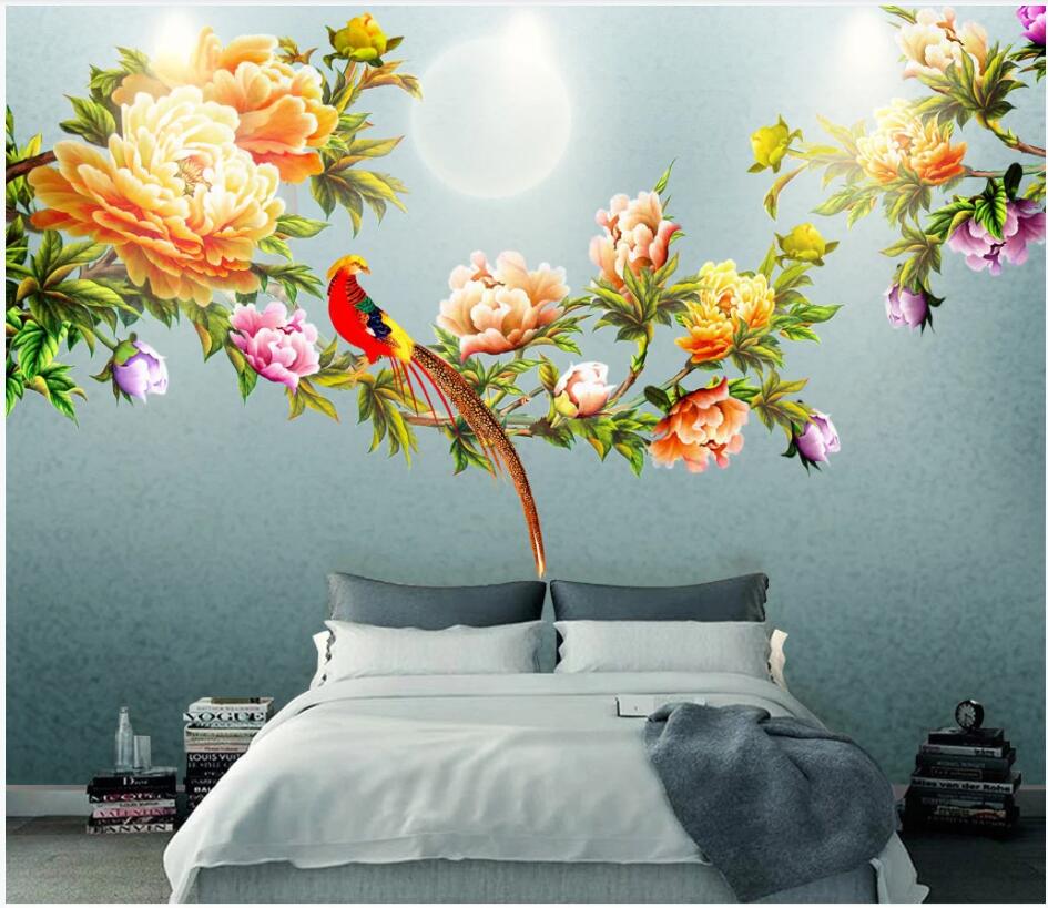 

3d wall murals wallpaper custom photo Hand painted flowers and birds tv background wall home decor living room wallpaper for walls 3 d, Non woven wallpaper